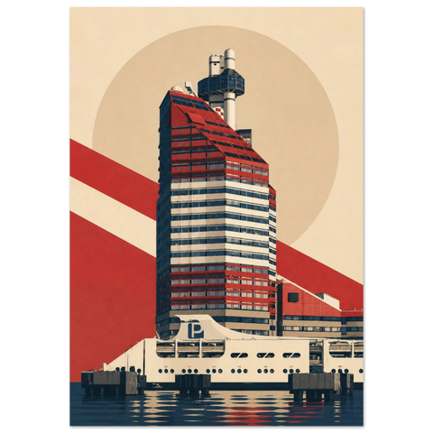 Grafisk illustration av Läppstiftet i Göteborg – stilren arkitekturposter i retrostil