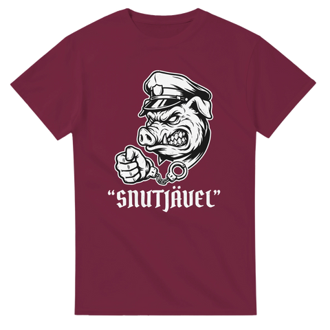 Mörkröd t-shirt med uppkäftigt grafiskt motiv i tattoo-inspirerad stil