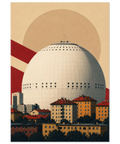 Minimalistiskt motiv av Avicii Arena över Söderort – grafisk arkitekturposter