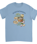 Vintage-inspirerad design med surströmming och dill på blå t-shirt