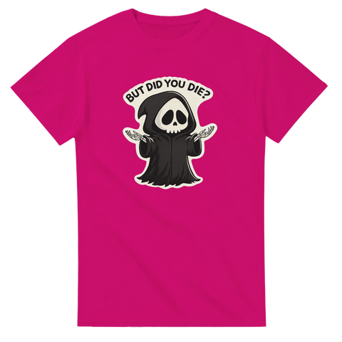 Ironisk illustration med döden och populärt citat – t-shirt med attityd