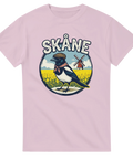 Humoristisk skata i scarf med skånska rapsfält – ljusrosa t-shirt