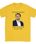 Gul t-shirt med provokativ textdesign om pizza och svenska värderingar
