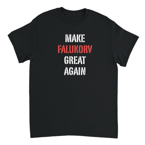 Grafiskt texttryck Make Falukorv Great Again i sliten vintagestil
