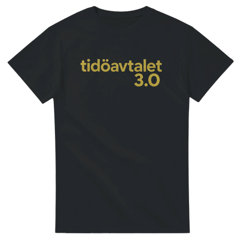 Guldfärgat texttryck Tidöavtalet 3.0 på svart bakgrund – politisk t-shirt
