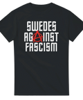 Grafiskt texttryck Swedes Against Fascism med röd anarkisymbol på svart tröja
