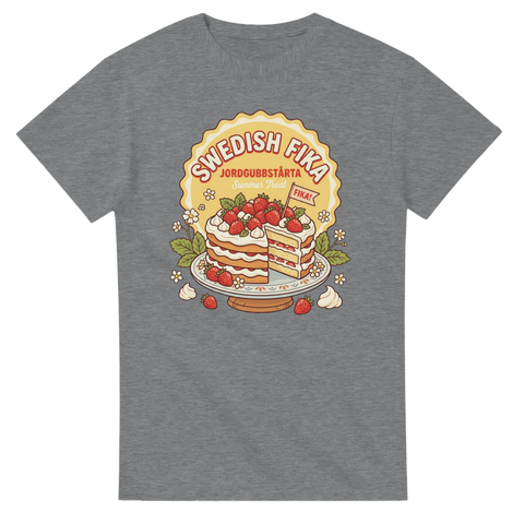 Vintage café-inspirerat tryck med gräddtårta på mörkgrå t-shirt