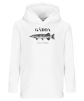 Klassisk vintagedesign av en gädda tryckt på vit barnhoodie