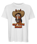 T-shirt med humoristiskt motiv av en häst i westernhatt
