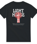Grafiskt tryck av en rödvit fyr med texten Light House – maritim t-shirt