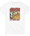 Svart humor t-shirt med retro illustration och röd text – vit t-shirt