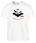 Vit t-shirt för barn med illustration av flygande fladdermöss i tecknad stil