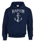 Nautiskt ankare med rep och texten Kapten – marinblå hoodie