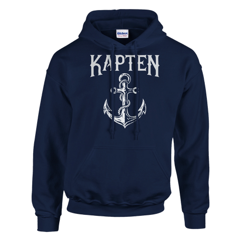 Nautiskt ankare med rep och texten Kapten – marinblå hoodie