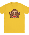 Apan som håller för ögonen emoji på gul t-shirt.