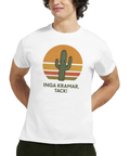 Man bär en t-shirt med ett ironiskt kaktusmotiv och statement-text