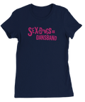 Rolig t-shirt parodi på Sex Pistols med Sex, drugs och dansband på tröja för damer, marinblå