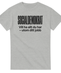 Gråmelerad t-shirt med grafiskt text-tryck och ironisk politisk punchline