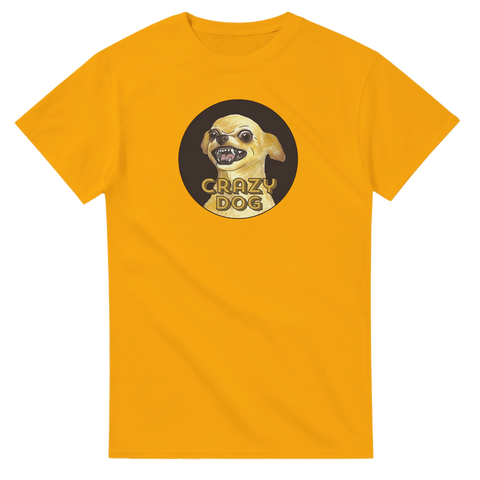 rolig t-shirt Crazy Dog gul tröja med lekfullt hundmotiv