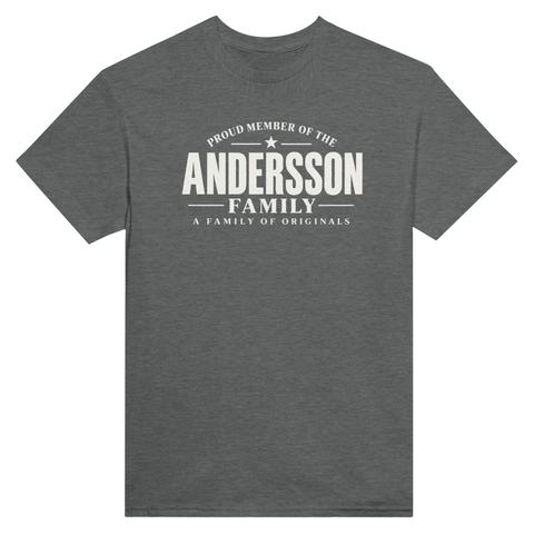 Gråmelerad t-shirt med texten Andersson – A Family of Originals