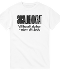 Satiriskt politiskt citat-tryck på vit t-shirt med minimalistisk typografi