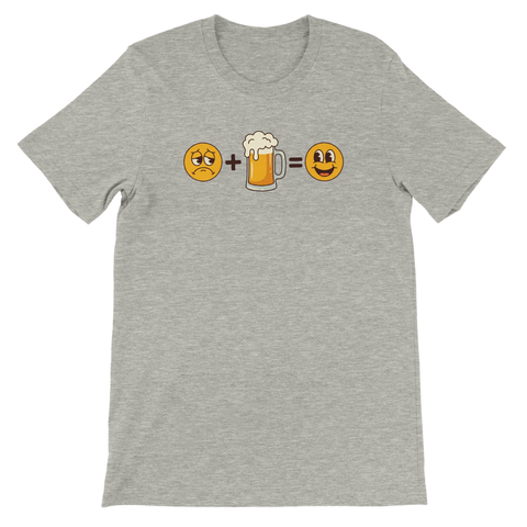 Gråmelerad t-shirt med smileys och en ölsejdel som bildar en ekvation.