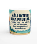 Rolig mugg med citat om pruttar och dåliga idéer i retrostil