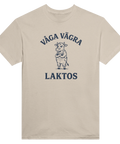 Humoristiskt motiv av ko i snickarbyxor på sandfärgad t-shirt