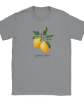 Grå t-shirt med tidlös illustration av citrongren och blad