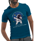 Dabbande astronaut i rymden, texten "Rebooting Civilisation Elon Musk Space Adventures" på teal t-shirt.