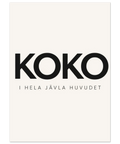 Grafisk affisch med kaxig text monterad i en tunn ram som visar den minimalistiska kompositionen.