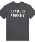 Mörkgrå t-shirt med texten Time is Money och en klocka i bokstaven O.