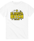 Gul pixel-design med citat och varningssymboler – grafisk t-shirt med attityd