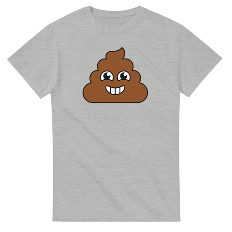 Gråmelerad t-shirt med en ikonisk och humoristisk poop emoji-design