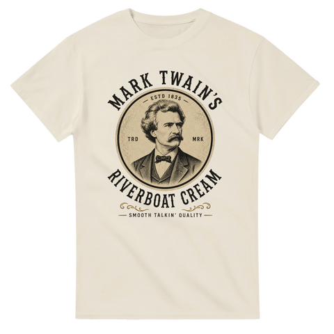 Klassiskt porträtt av Mark Twain med texten Riverboat Cream – grafisk t-shirt
