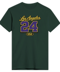 Klassisk varsity-design med sportig Los Angeles-text på mörkgrön t-shirt
