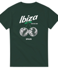 Mörkgrön t-shirt med grafiskt Ibiza-motiv och glittrande discokörsbär