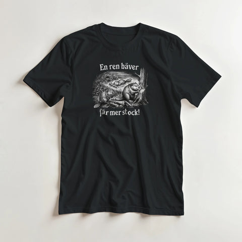 Vintage-inspirerat tryck med bävrar och texten En ren bäver får mer stock
