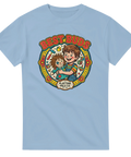 Vintage inspirerad illustration av leksaker på en ljusblå t-shirt