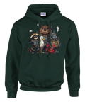 Mörkgrön hoodie med ett kaxigt statement-motiv i tecknad steampunk-stil