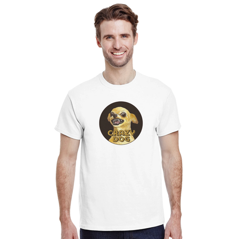 rolig t-shirt Crazy Dog vit tröja med grafiskt hundtryck