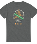 Gråmelerad t-shirt med retroinspirerat tryck av en lyxkryssare i ekonomiklass