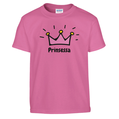 Stilren illustration av en kunglig krona med text – mörkrosa t-shirt barn