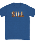 Blåmelerad t-shirt med grafiskt motiv föreställande sill och lök i bokstäver