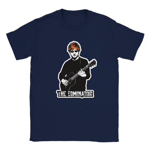 Marinblå t-shirt med The Edminator illustration och glödande öga