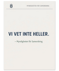 Närbild på en humoristisk poster som efterliknar ett officiellt dokument med ett myndighetsemblem och rak typografi.