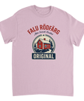 Svensk sommarkänsla med nostalgiskt Falu Rödfärg-tryck på rosa t-shirt