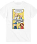 Mörk humor t-shirt med tvåpanels meme comic om bin