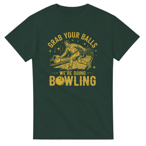 Klassiskt bowlingmotiv i 70-talsstil med humoristiskt citat – grafisk t-shirt