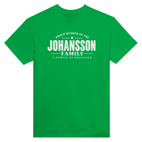 Grön t-shirt med texten Johansson – A Family of Originals